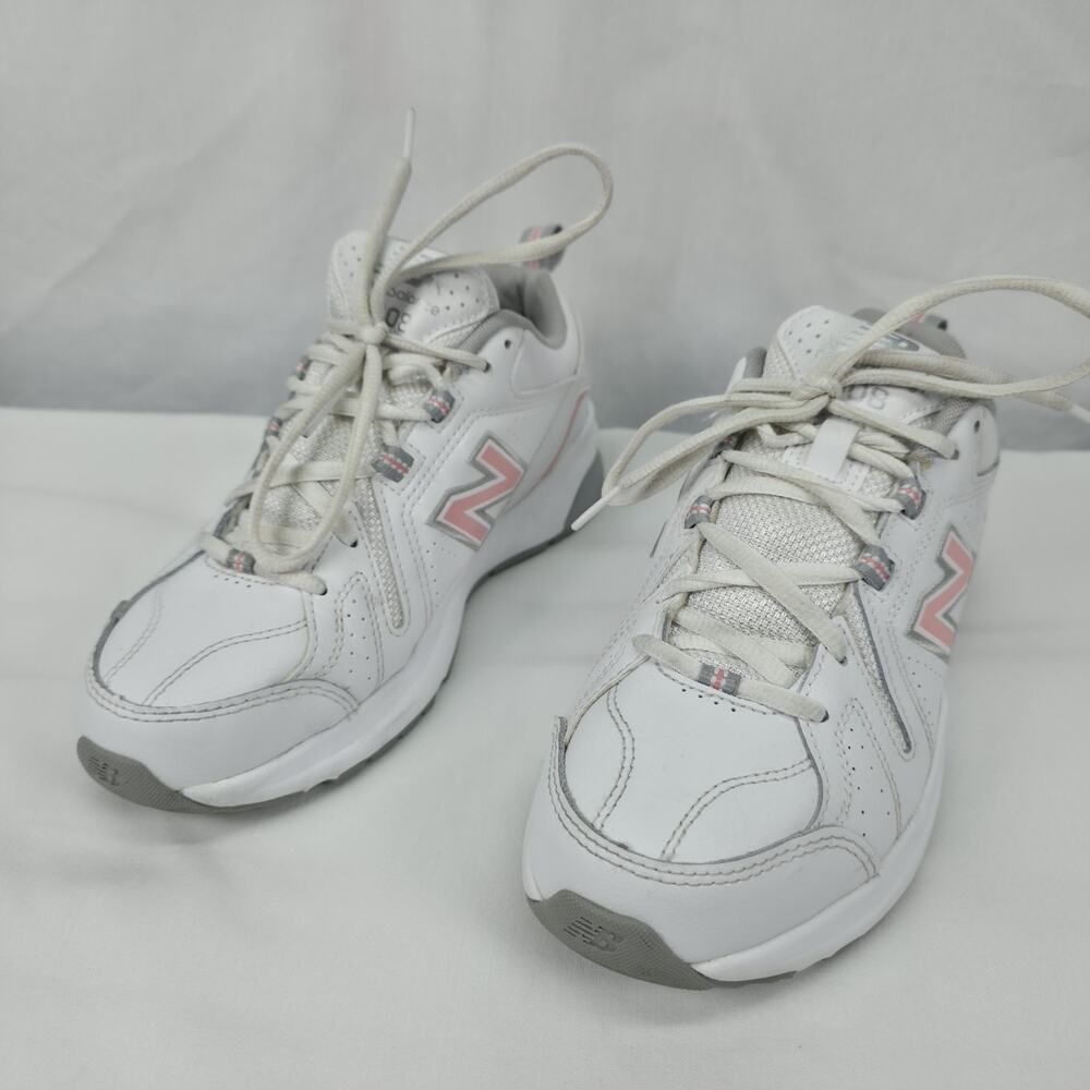 New Balance Womens 7.5 608v5 White Pink Leather Walking Training Sneakers Chunky